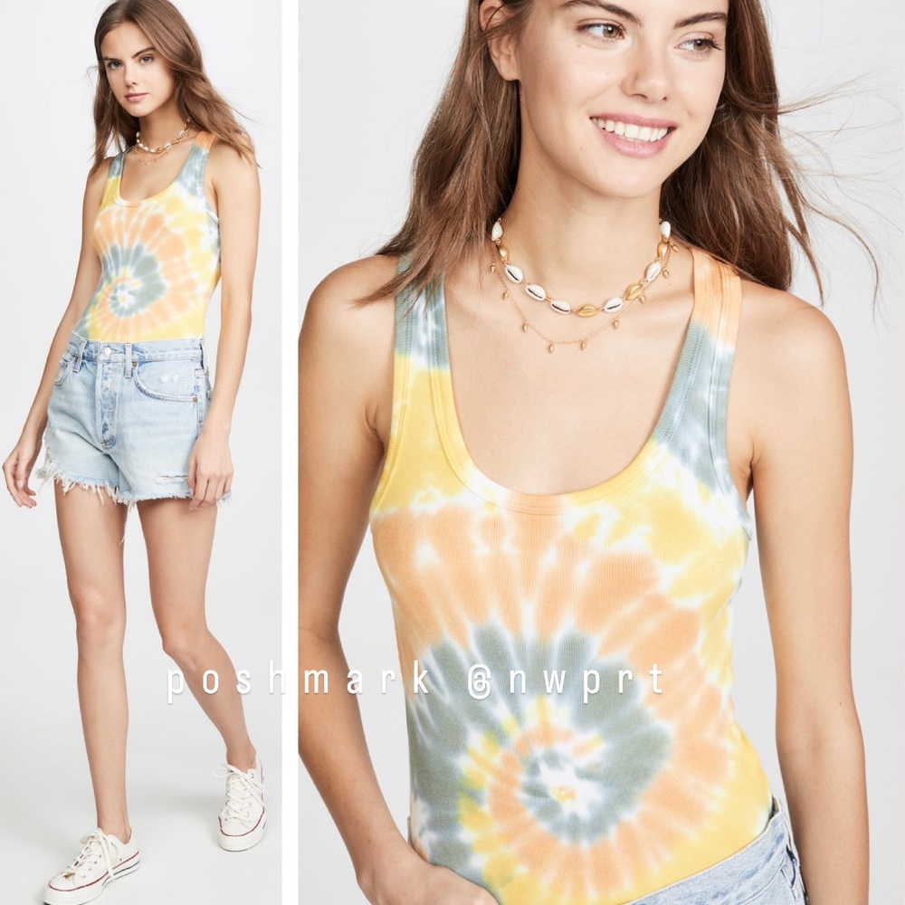 AGOLDE 🍭 Tie Dye Racerback Tank Top Bodysuit Swirl Yellow Orange Green Blue XS